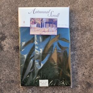 Autumnal Scroll dark green tablecloth 60 x 84 OVAL NWT